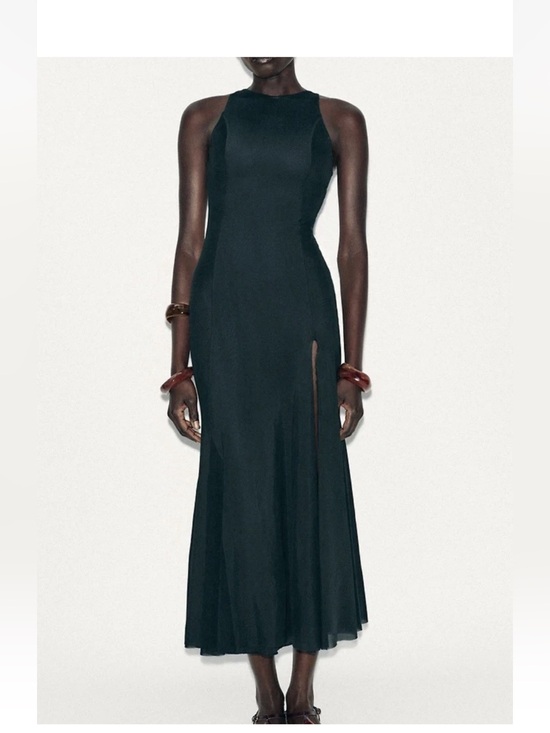 Zara Dresses & Skirts - Zara Long Tulle Godet Sleeveless Maxi Dress with Side Slit, Dark Green, Size L